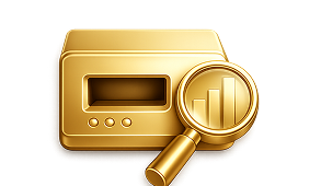 Dispositivo electrónico con pantalla y lupa en color dorado que representa evaluación tecnológica avanzada.